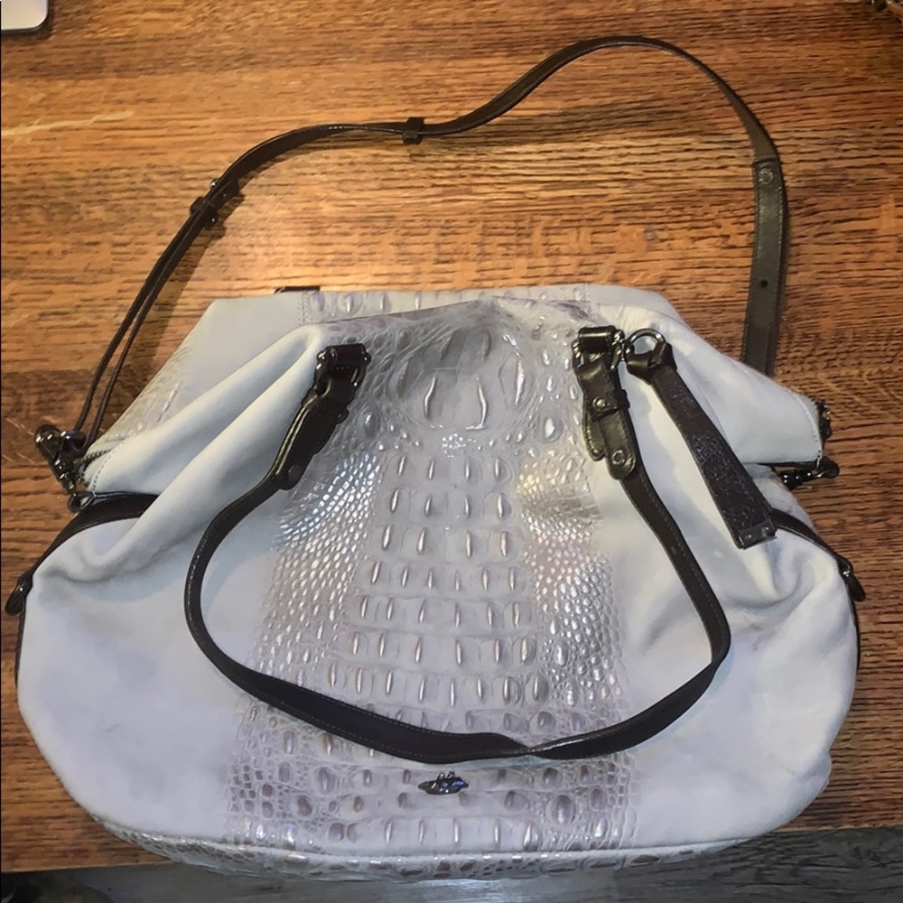 Brahmin Grey Suede Alligator Texture Bag